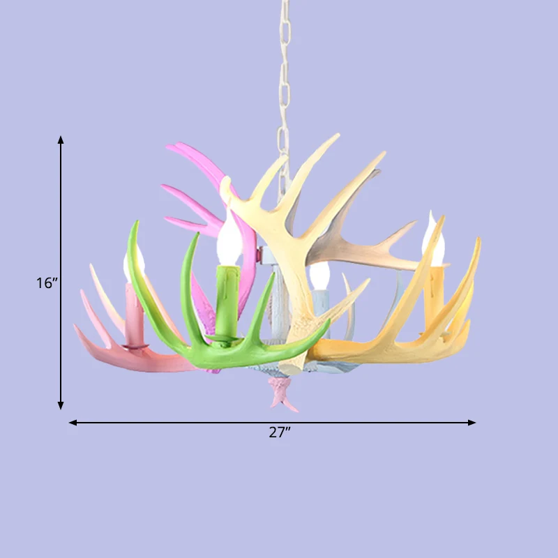 16"/23" brede gewei hars kroonluchter verlichting traditionele 4/6/8 hoofden woonkamer hanglamp blauw-roze-geel Clearhalo