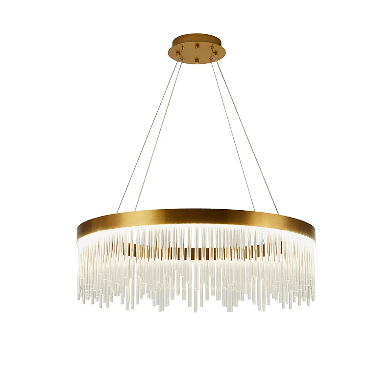16"/23,5"/31,5" Dia Eenvoudige Ring Kristallen Ijspegels Kroonluchter LED Slaapkamer Hangende Plafondlamp goud Clearhalo