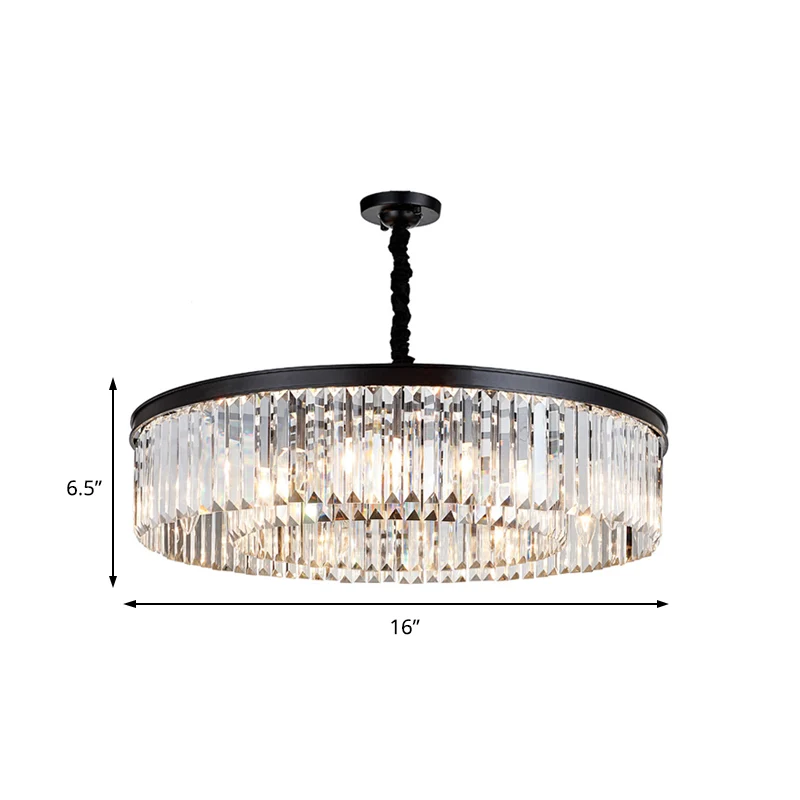 16"/23,5"/31,5" dia ronde kristallen kroonluchter moderne 4/8/12-lichts zwarte inbouwlamp Clearhalo