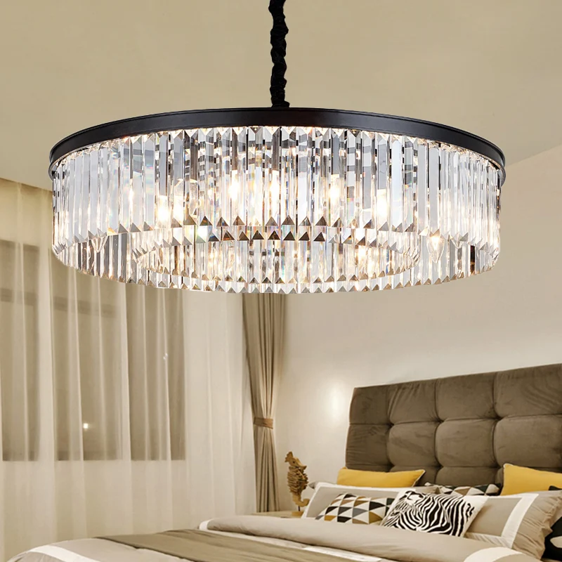 16"/23,5"/31,5" dia ronde kristallen kroonluchter moderne 4/8/12-lichts zwarte inbouwlamp Clearhalo