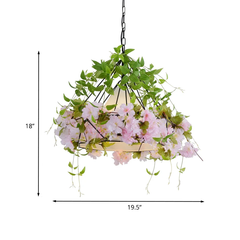 16,5"/19,5" W Black Diamond Cage Suspension Light Vintage ijzer 1 licht bloem restaurant hanger met stoffen kap Clearhalo