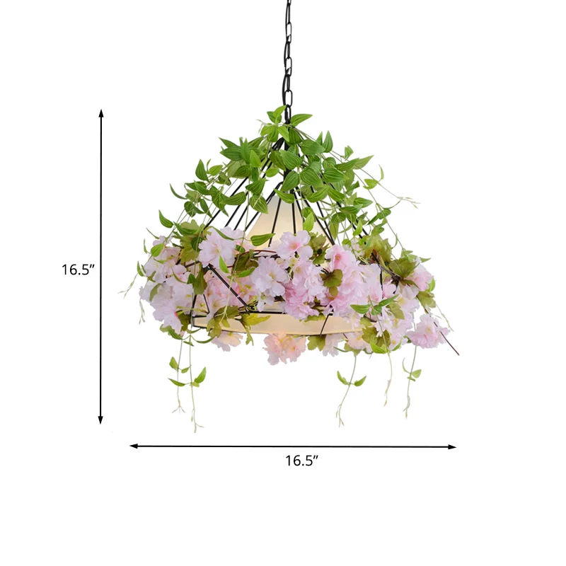 16,5"/19,5" W Black Diamond Cage Suspension Light Vintage ijzer 1 licht bloem restaurant hanger met stoffen kap Clearhalo