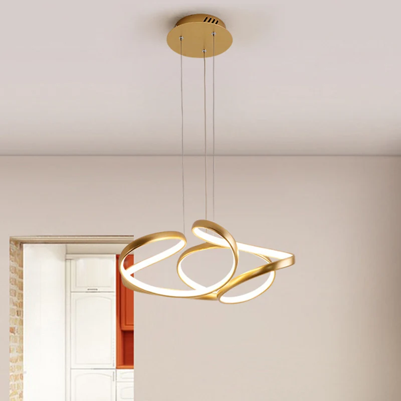 18"/19,5" W minimalistische LED-hanglamp acryl goud/koffie naadloze rondingen kroonluchter hanglamp warm/wit licht Clearhalo