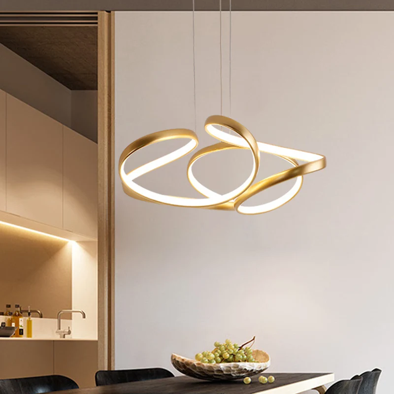 18"/19,5" W minimalistische LED-hanglamp acryl goud/koffie naadloze rondingen kroonluchter hanglamp warm/wit licht Clearhalo