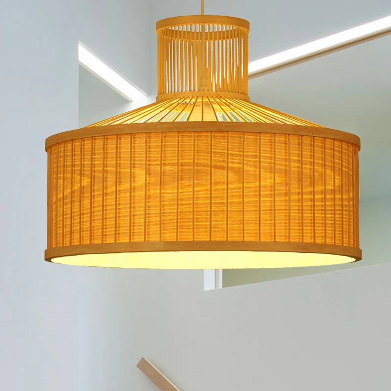 18"/23,5" brede cilinder ophanging hanglamp retro bamboe 1 lamp houten hanglampset Clearhalo