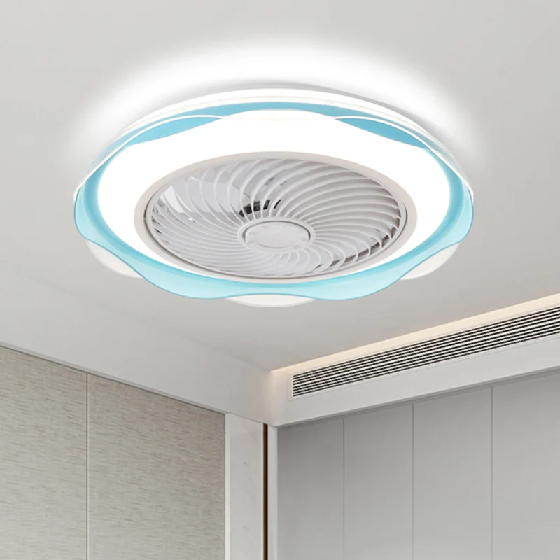 19,5" brede bloemenplafondventilator licht Noordse acryl LED blauw/goud semi-inbouwlamp voor slaapkamer Clearhalo