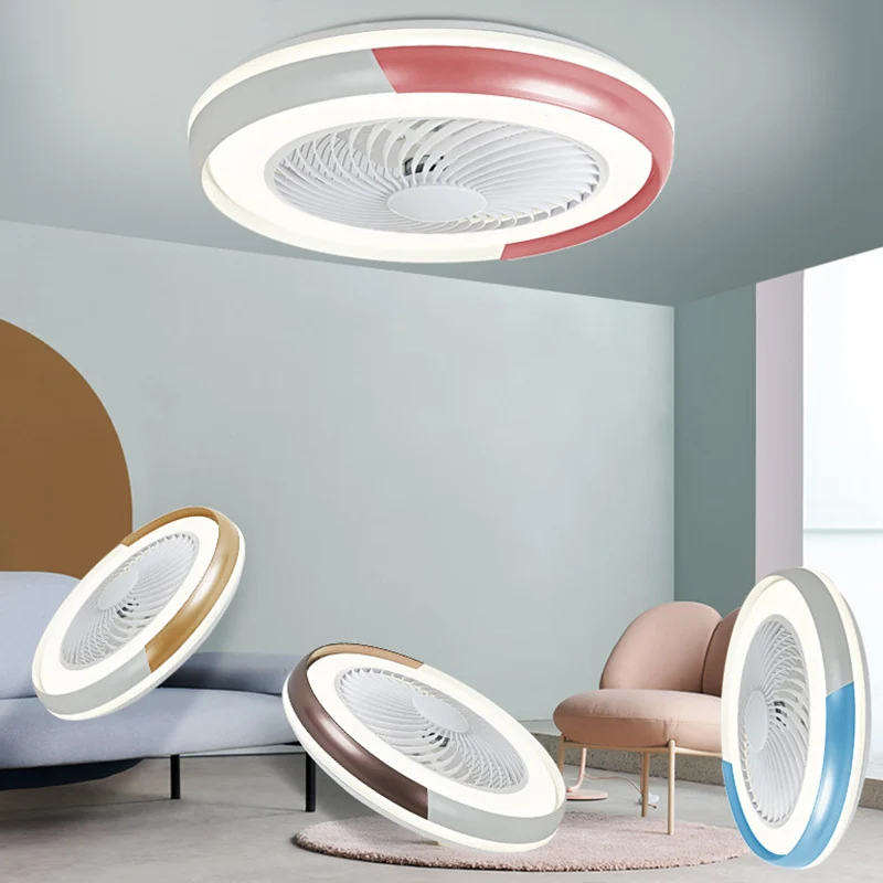 19,5" brede Macaron ronde 5 bladen plafondventilatorlamp acryl kinderkamer LED semi-inbouwlicht, afstandsbediening Clearhalo