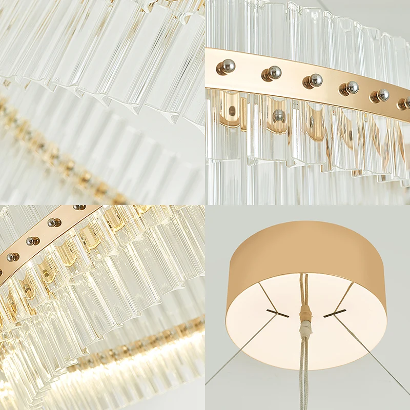 19,5" Dia 2-laags kroonluchter eigentijds kristal LED goud hangend plafondlicht met verstelbare ophangkoorden Clearhalo