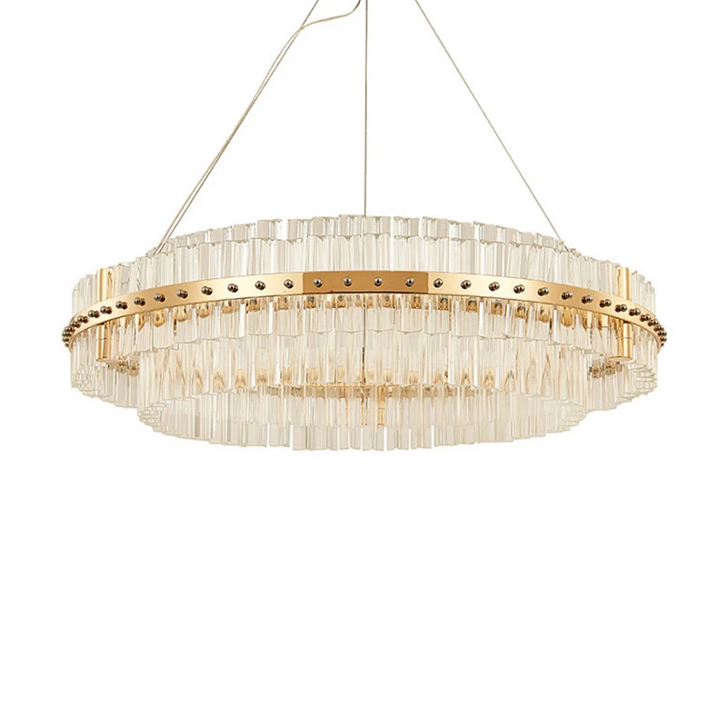 19,5" Dia 2-laags kroonluchter eigentijds kristal LED goud hangend plafondlicht met verstelbare ophangkoorden Clearhalo