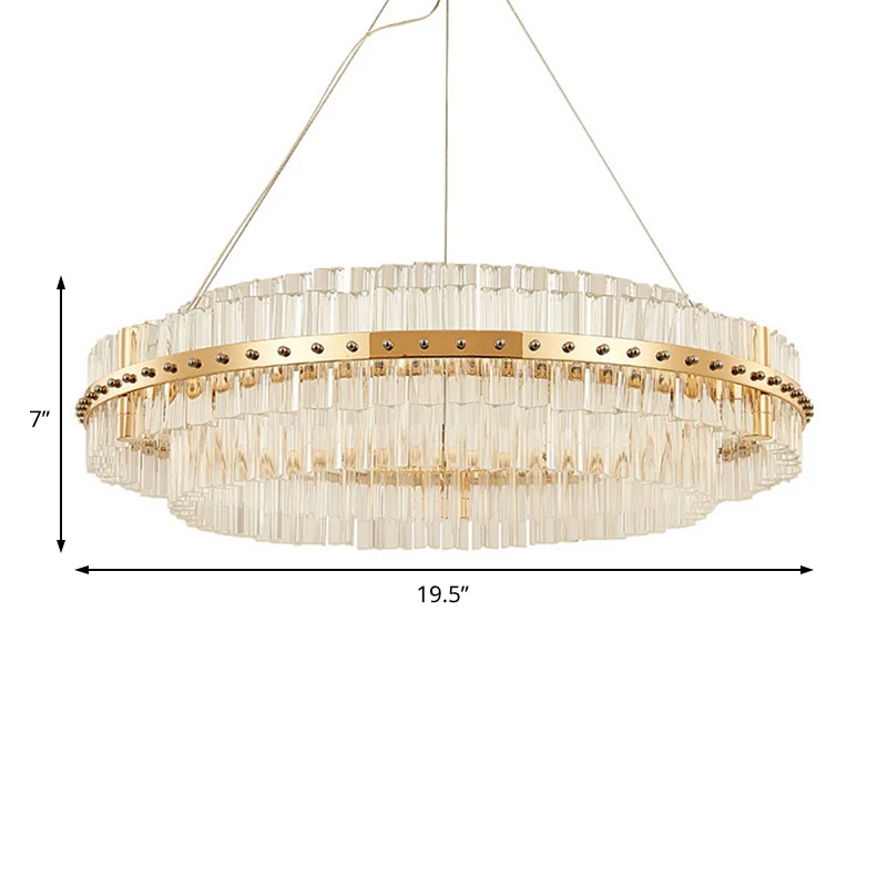 19,5" Dia 2-laags kroonluchter eigentijds kristal LED goud hangend plafondlicht met verstelbare ophangkoorden Clearhalo