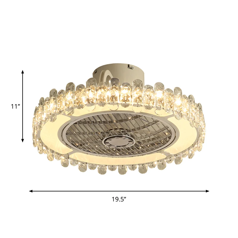 19,5" W eenvoudige hangende ventilatorlamp met helder kristal, eetkamer LED semi-inbouwlamp chroom Clearhalo