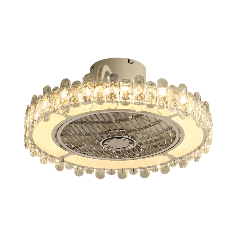 19,5" W eenvoudige hangende ventilatorlamp met helder kristal, eetkamer LED semi-inbouwlamp chroom Clearhalo