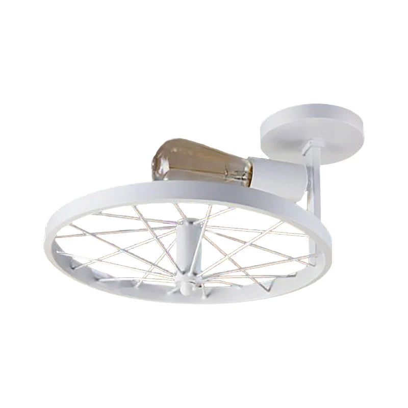 1-koppig wielvormig semi-inbouwlicht met zichtbare lamp Industrieel wit/rood metallic plafondgemonteerd licht Clearhalo