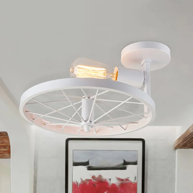 1-koppig wielvormig semi-inbouwlicht met zichtbare lamp Industrieel wit/rood metallic plafondgemonteerd licht Clearhalo