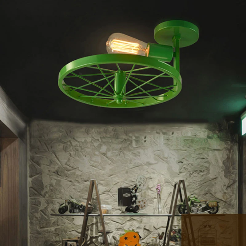 1-koppig wielvormig semi-inbouwlicht met zichtbare lamp Industrieel wit/rood metallic plafondgemonteerd licht Clearhalo