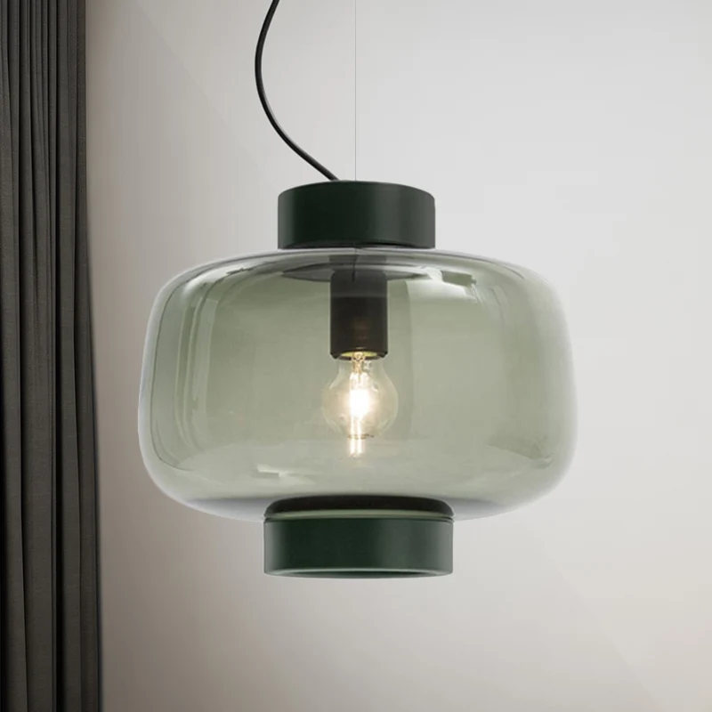1-koppige bistro-hanglamp, vintage zwarte hanglampset met trommelrookglazen kap Clearhalo
