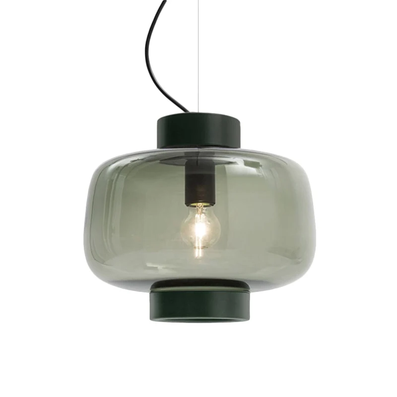 1-koppige bistro-hanglamp, vintage zwarte hanglampset met trommelrookglazen kap Clearhalo