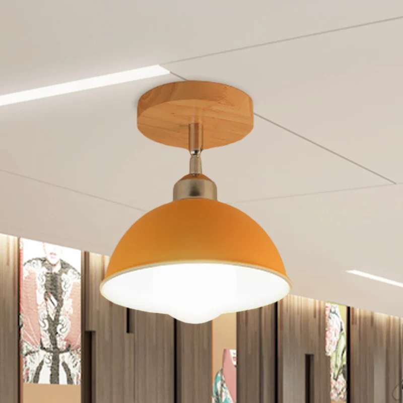 1-koppige draaibare plafondlamp met koepelschaduw Metaal Macaron Indoor Semi-inbouwlamp roze/geel Clearhalo