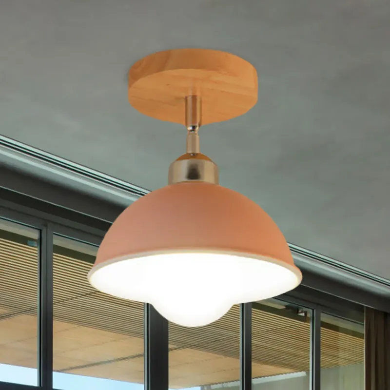 1-koppige draaibare plafondlamp met koepelschaduw Metaal Macaron Indoor Semi-inbouwlamp roze/geel Clearhalo