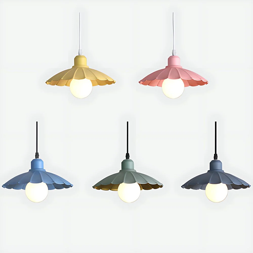 1-koppige hanglamp Macaron-stijl metalen hanglamp met geschulpte rand roze/geel voor woonkamer Clearhalo