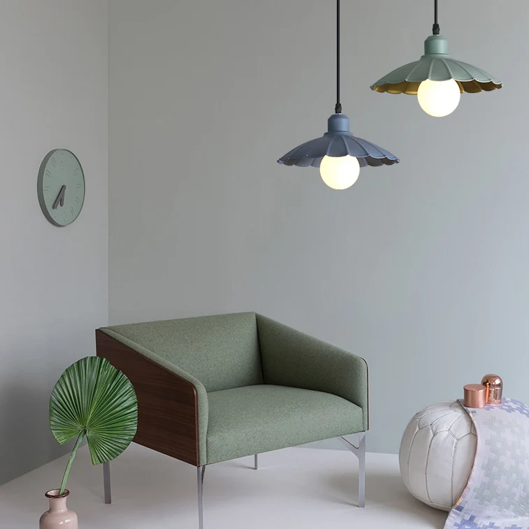 1-koppige hanglamp Macaron-stijl metalen hanglamp met geschulpte rand roze/geel voor woonkamer Clearhalo