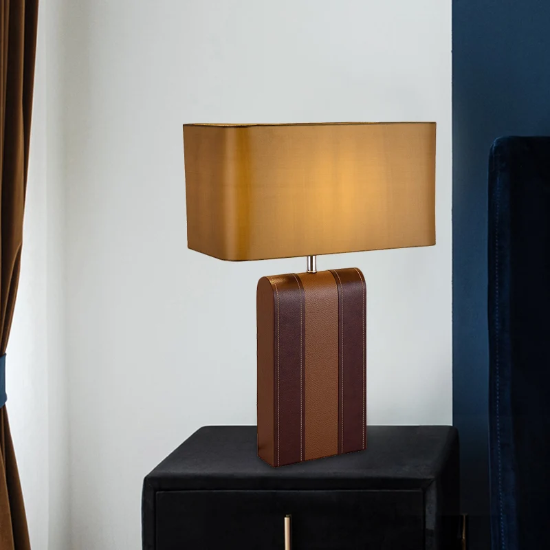 1-koppige rechthoekige bureaulamp modernistische stoffen tafellamp bruin voor eetkamer Clearhalo