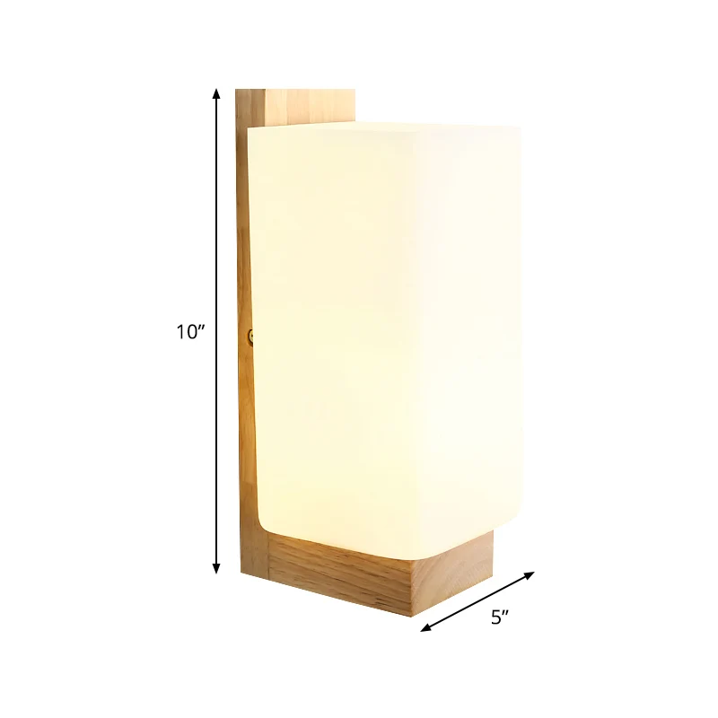 1-koppige trapwandlamp, Japanse houten schanslamp met rechthoekige melkglazen kap Clearhalo