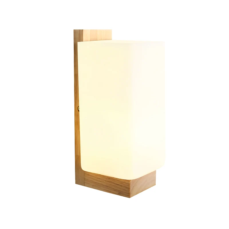 1-koppige trapwandlamp, Japanse houten schanslamp met rechthoekige melkglazen kap Clearhalo