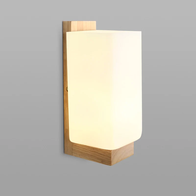 1-koppige trapwandlamp, Japanse houten schanslamp met rechthoekige melkglazen kap Clearhalo
