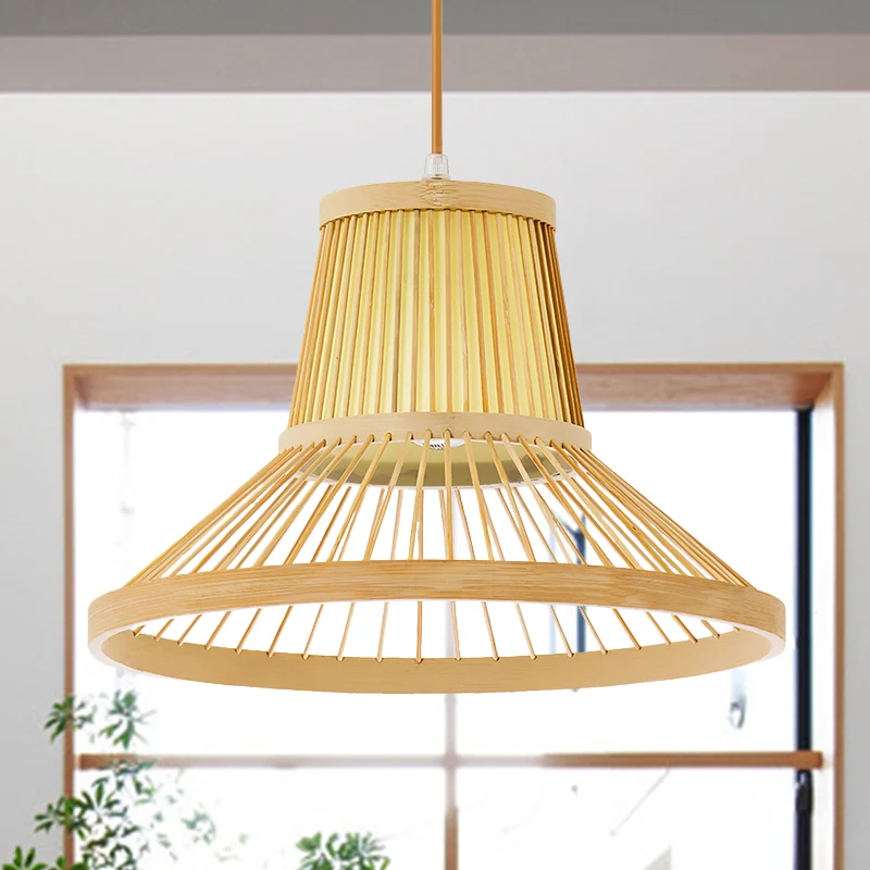 1-koppige trompet hanglamp Zuid-Oost-Azië Bamboe hanglamp beige Clearhalo