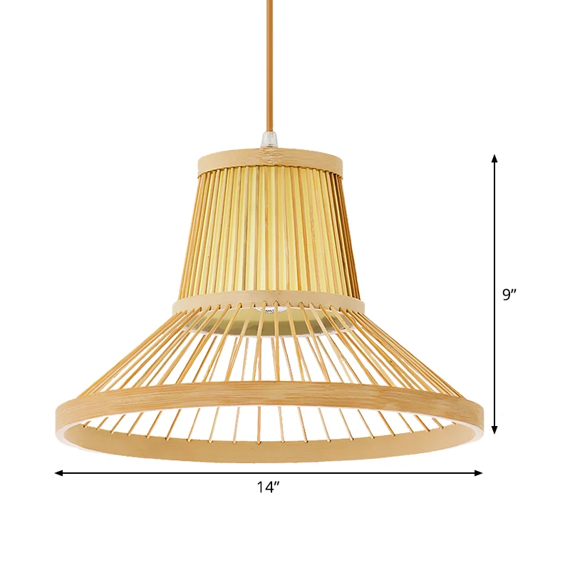 1-koppige trompet hanglamp Zuid-Oost-Azië Bamboe hanglamp beige Clearhalo