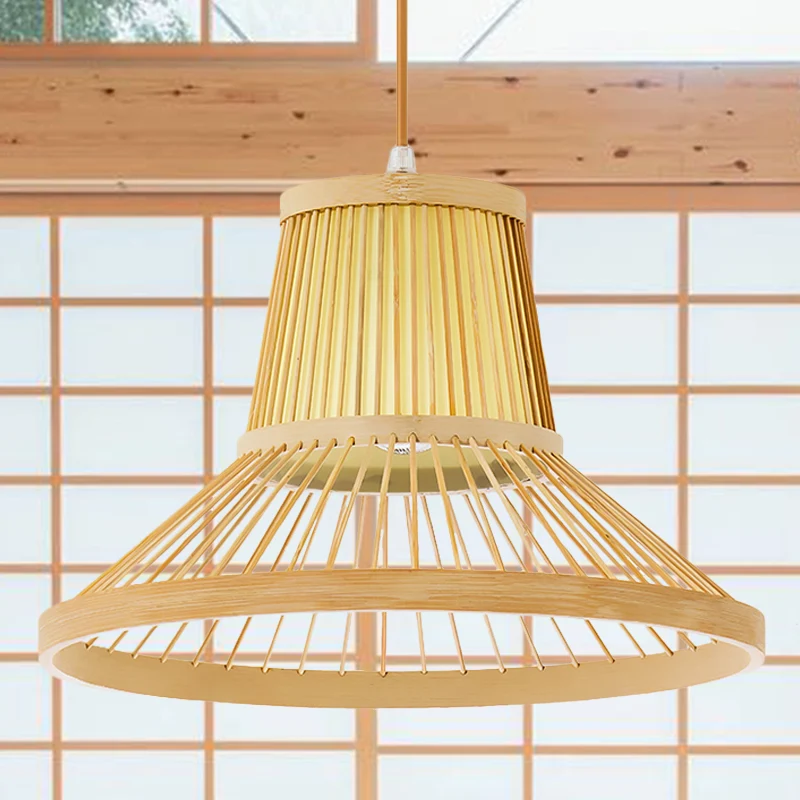 1-koppige trompet hanglamp Zuid-Oost-Azië Bamboe hanglamp beige Clearhalo