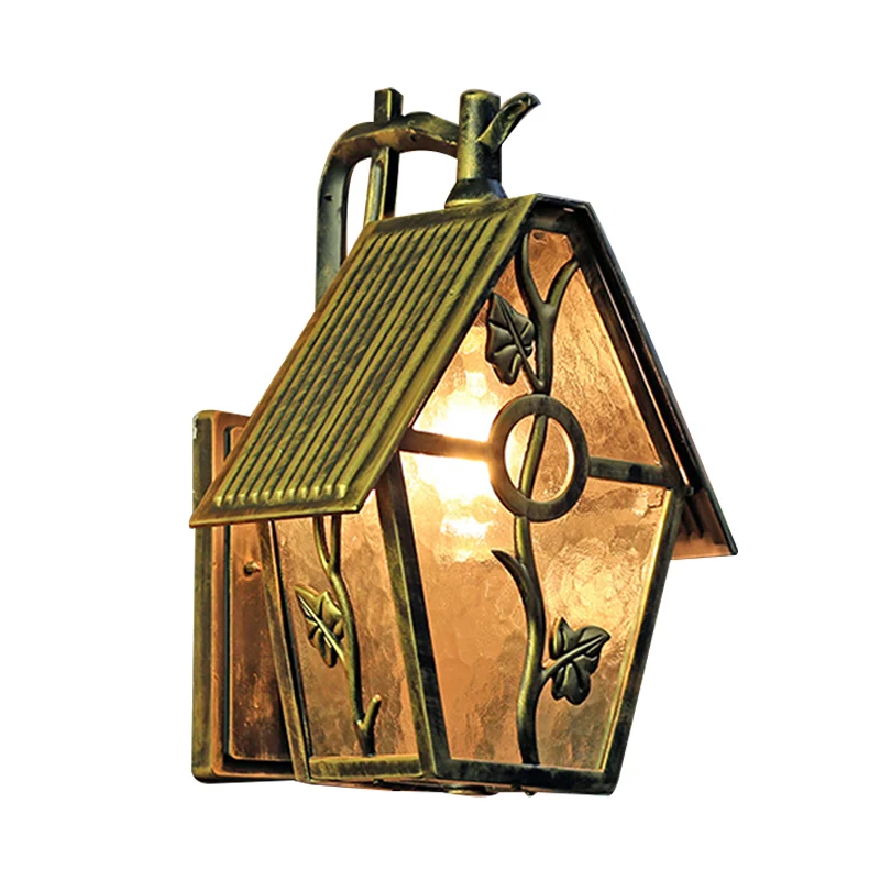 1-koppige wandkandelaar huisvorm, licht boerderij brons, helder/mat/geribbeld glas, wandgemonteerde verlichting Clearhalo