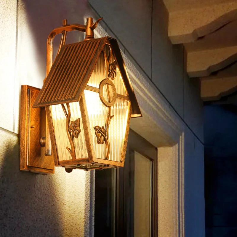 1-koppige wandkandelaar huisvorm, licht boerderij brons, helder/mat/geribbeld glas, wandgemonteerde verlichting Clearhalo