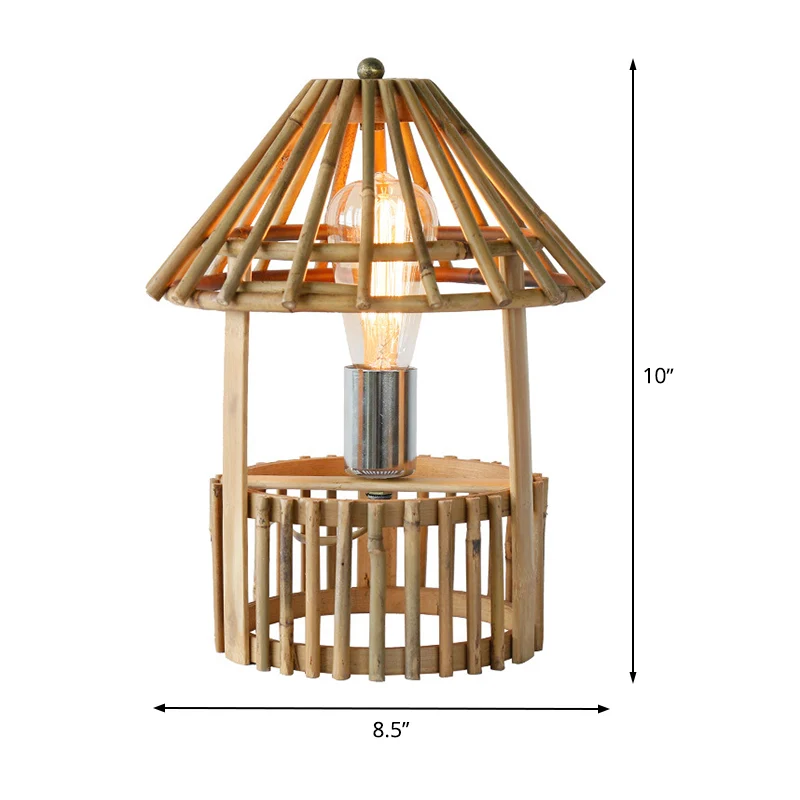 1-koppige woonkamertaakverlichting Aziatisch beige bureaulamp met handgemaakte houten kap Clearhalo