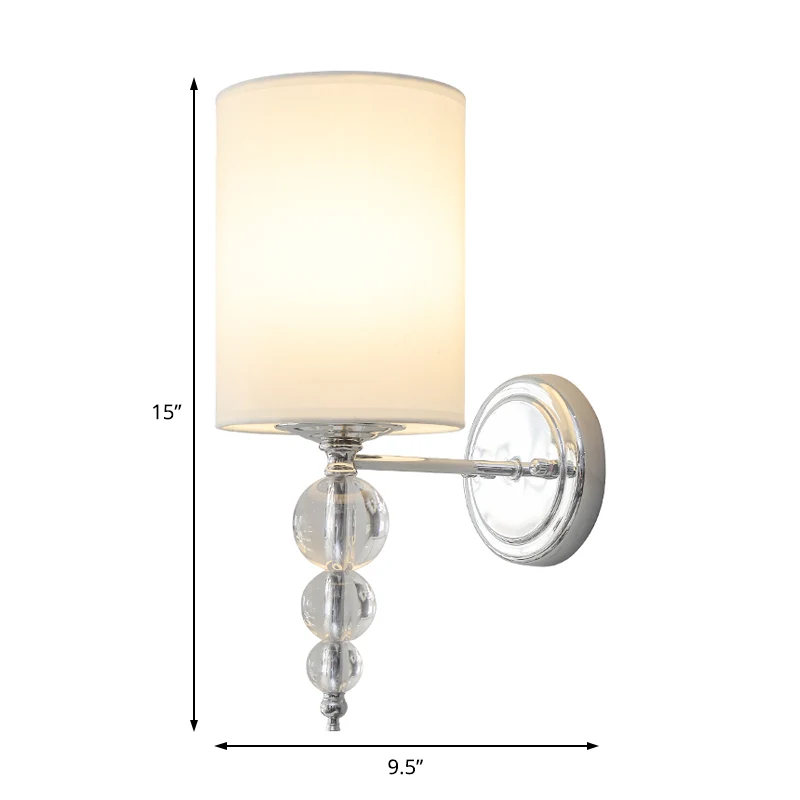 1-kops cilinderkap wandmontage lichte moderne stoffen en metalen wandlamp met heldere kristallen bol deco chroom Clearhalo