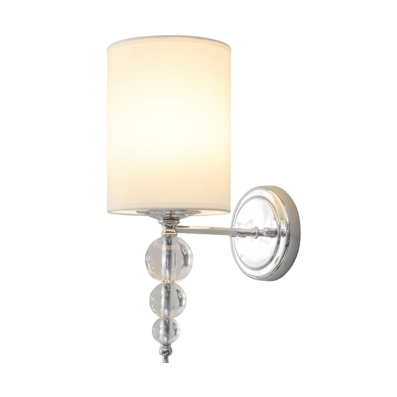 1-kops cilinderkap wandmontage lichte moderne stoffen en metalen wandlamp met heldere kristallen bol deco chroom Clearhalo