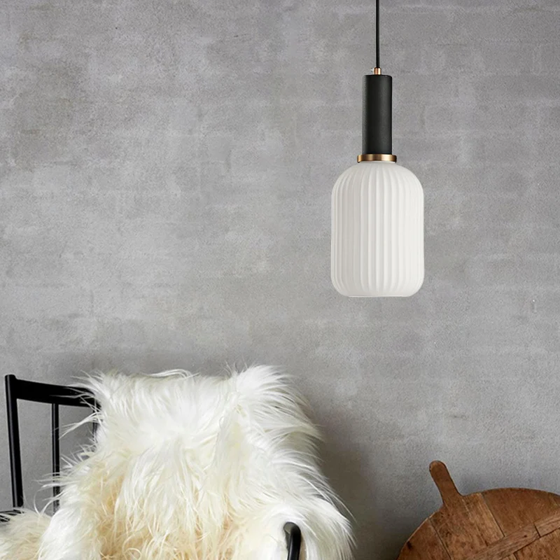 1-kops eetkamer hanglamp Macaron zwart/roze/blauw hanglamp met cilinder/ovaal/trommel witte glazen kap, 5"/8"/12" breed Cl...