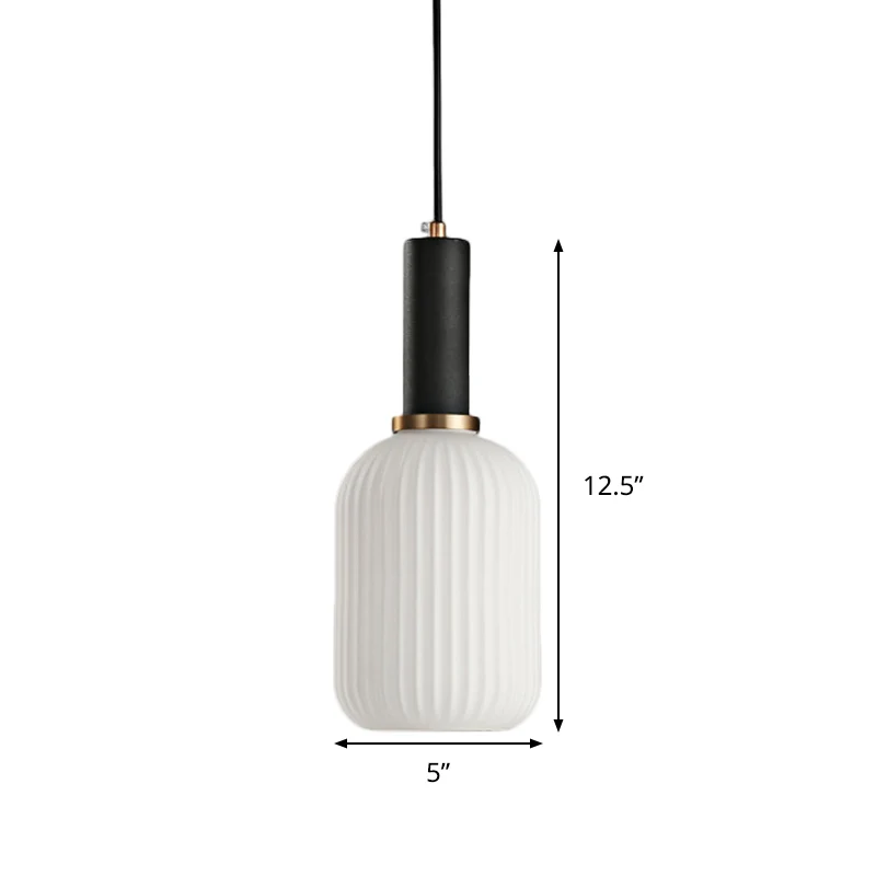 1-kops eetkamer hanglamp Macaron zwart/roze/blauw hanglamp met cilinder/ovaal/trommel witte glazen kap, 5"/8"/12" breed Cl...