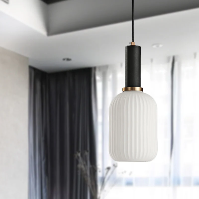 1-kops eetkamer hanglamp Macaron zwart/roze/blauw hanglamp met cilinder/ovaal/trommel witte glazen kap, 5"/8"/12" breed Cl...
