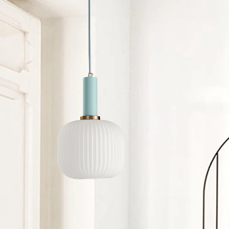 1-kops eetkamer hanglamp Macaron zwart/roze/blauw hanglamp met cilinder/ovaal/trommel witte glazen kap, 5"/8"/12" breed Cl...