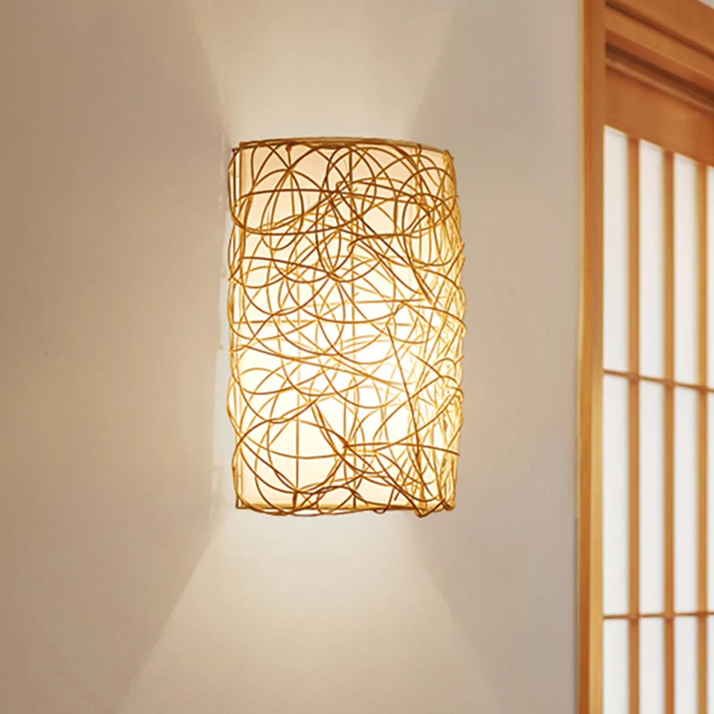 1-kops halve cilinder schans Japans rotan wandgemonteerd lichtarmatuur wit Clearhalo