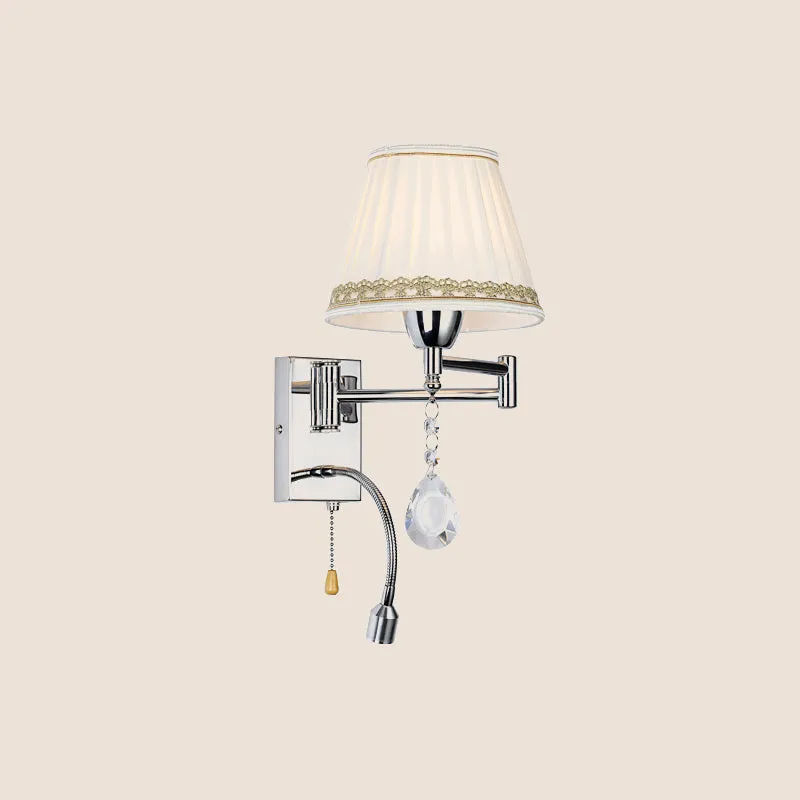 1-kops leeswandlamp Moderne geplooide stof, gevlochten getrimde kegelvormige blaker met uitschuifbare chroomarm Clearhalo