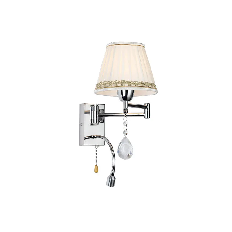 1-kops leeswandlamp Moderne geplooide stof, gevlochten getrimde kegelvormige blaker met uitschuifbare chroomarm Clearhalo