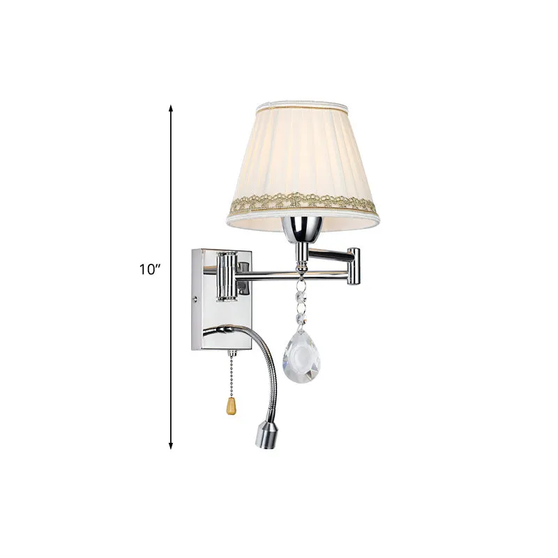 1-kops leeswandlamp Moderne geplooide stof, gevlochten getrimde kegelvormige blaker met uitschuifbare chroomarm Clearhalo