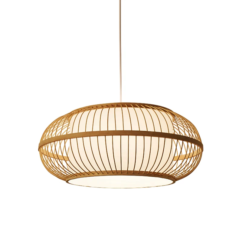 1-kops restaurantplafondlamp Azië Beige hanglamp met lantaarn bamboe kap Clearhalo