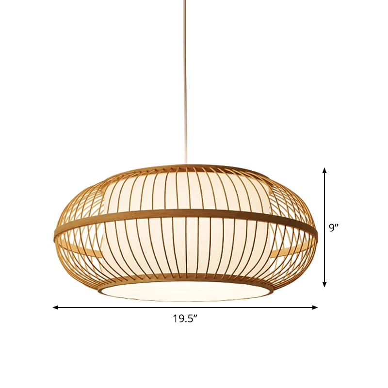 1-kops restaurantplafondlamp Azië Beige hanglamp met lantaarn bamboe kap Clearhalo