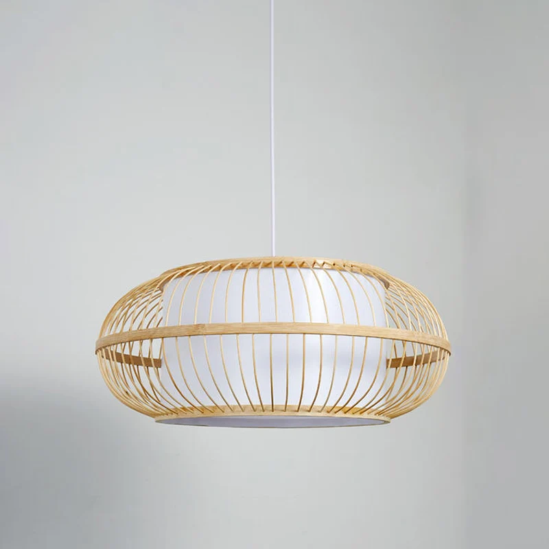 1-kops restaurantplafondlamp Azië Beige hanglamp met lantaarn bamboe kap Clearhalo