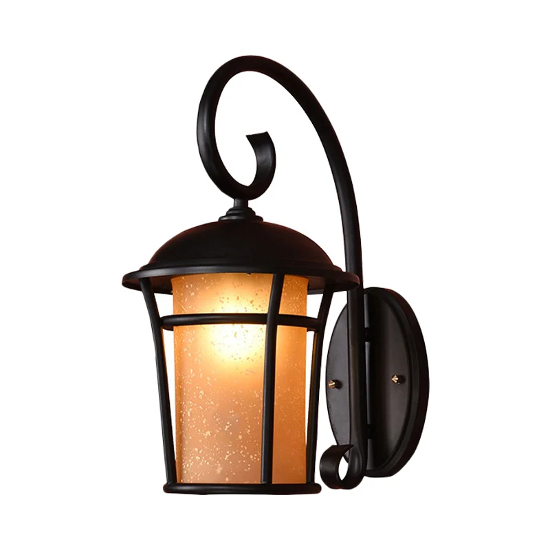 1-kopscilinder wandgemonteerde verlichting Landelijke zwarte afwerking Amberkleurige glazen wandkandelaar met zwenkarm Cle...