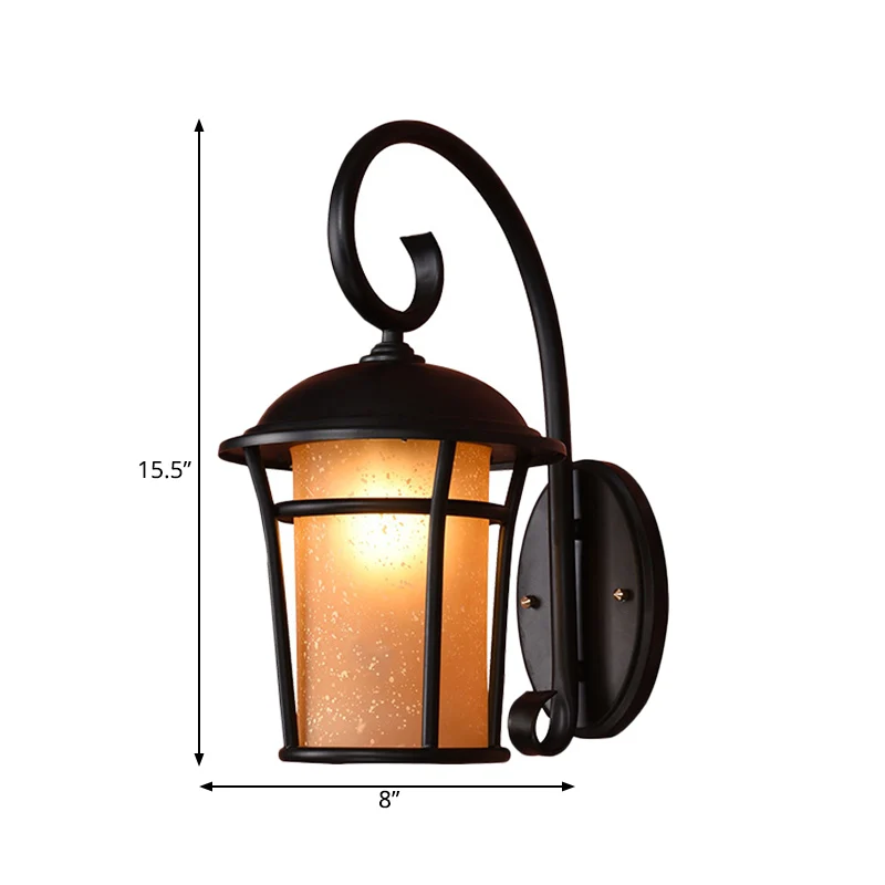 1-kopscilinder wandgemonteerde verlichting Landelijke zwarte afwerking Amberkleurige glazen wandkandelaar met zwenkarm Cle...